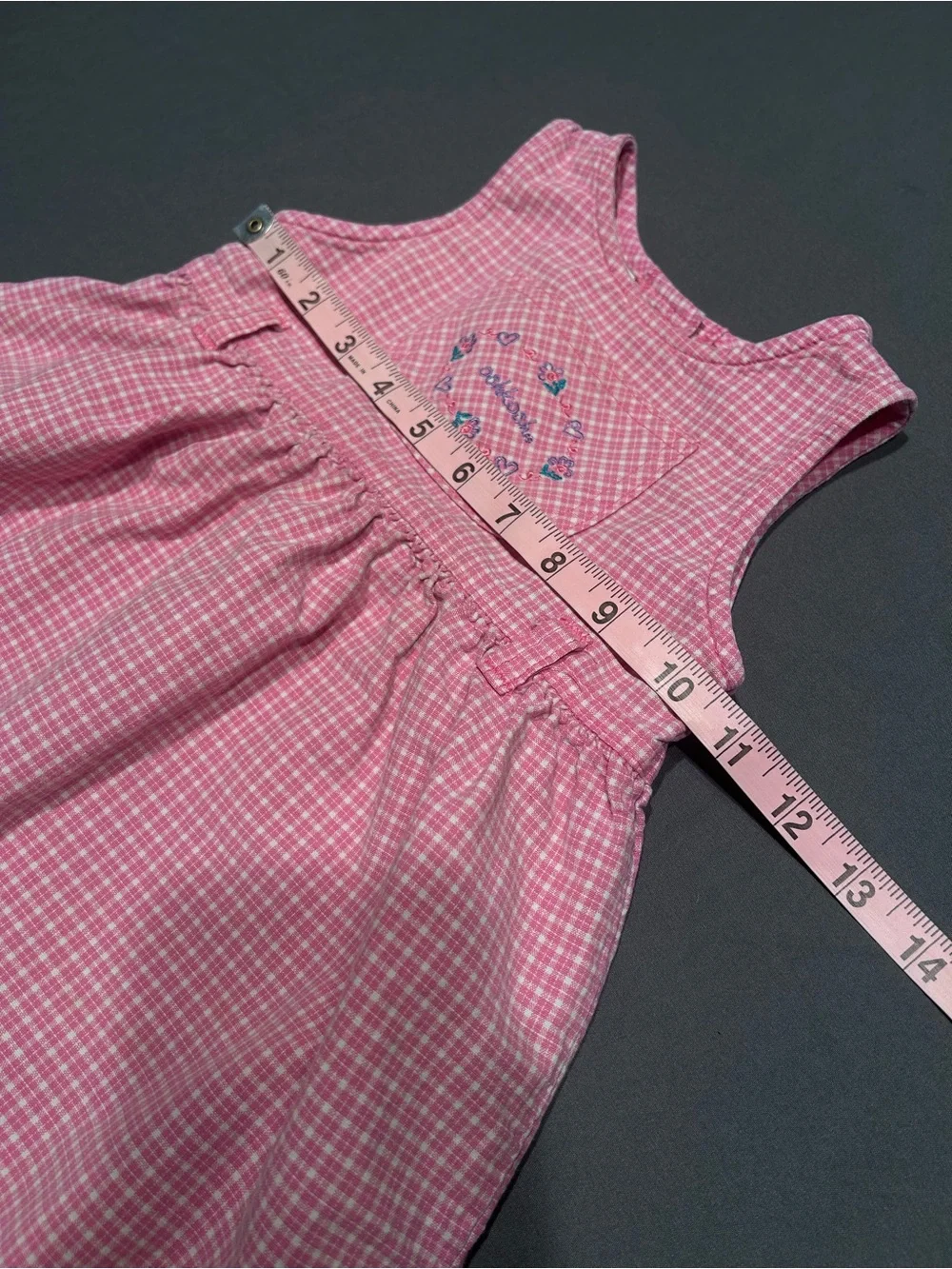 Vintage Oshkosh B’Gosh Pink & White Plaid Dress with Embroidered Details